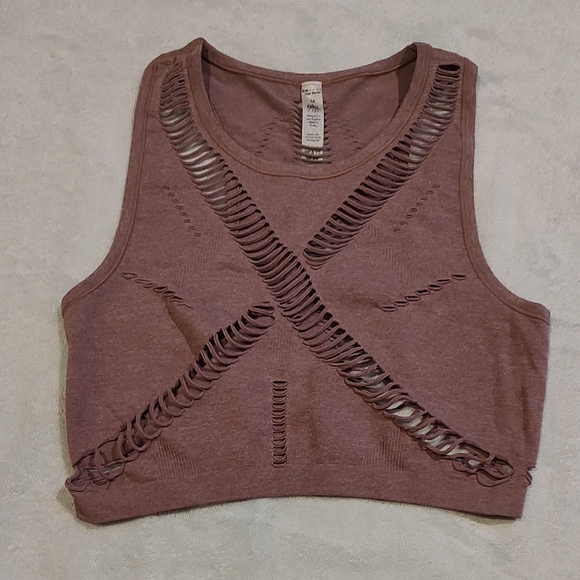 ALO Yoga Tops - ALO Yoga Dusty Rose Distressed Cutout Crop Top